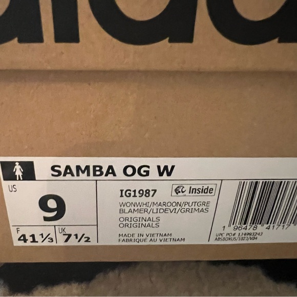 NWT Adidas Samba OG W Cloud White Maroon Size Women's 9 - Picture 15 of 16